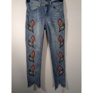 Rocks & Indigo Women's Stretch Embroidered DistressedAnkle Denim Pants Size 4/26